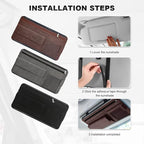 Sun Walker Car Sun Visor Organizer, Suede Leather Visor Storage Pouch Holder with Net Zipper, Multi-Pocket Vehicle Sunshade Organizer for Eyeglasses Card License Registration (Brown)