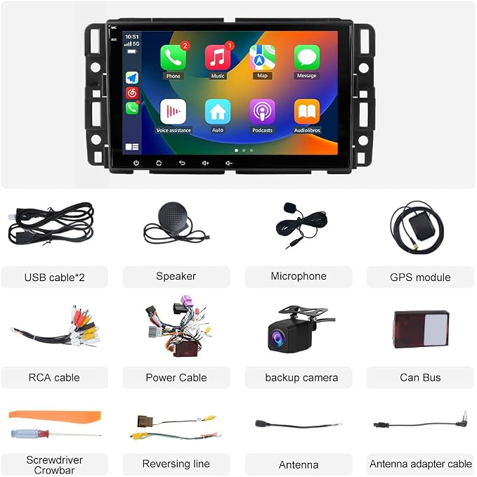 4Core Car Radio Stereo for Chevy Silverado Tahoe GMC Sierra Yukon 2007-2013, 8 Inch IPS Screen with CarPlay Android Auto Bluetooth GPS Navigation Backup Camera