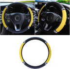 15 Inch Bling Soft Leather Car Steering Wheel Cover, Yellow | Colorful Rhinestones Design, Auto Elastic Protector for Women Girls, Crystal Diamond Car Accessories for Most Cars, SUVs