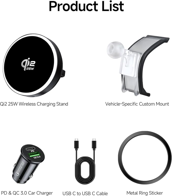 Qi2.2 25W Wireless Charger Car Phone Mount for BMW 2/3/4 Series 2022-2024 | 3 Series 19-25,4 Series/i4 21-24, Magsafe Accessories Fast Charging Magnetic Cell Phone Holder Compatible with iPhone Android