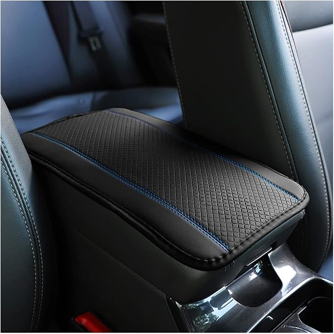 Car Armrest Storage Box Mat, Fiber Leather Car Center Console Cover, Car Armrest Seat Box Cover Accessories Interior Protection for Most Vehicle, SUV, Truck, Car (Black/Blue)