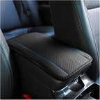 Car Armrest Storage Box Mat, Fiber Leather Car Center Console Cover, Car Armrest Seat Box Cover Accessories Interior Protection for Most Vehicle, SUV, Truck, Car (Black/Blue)