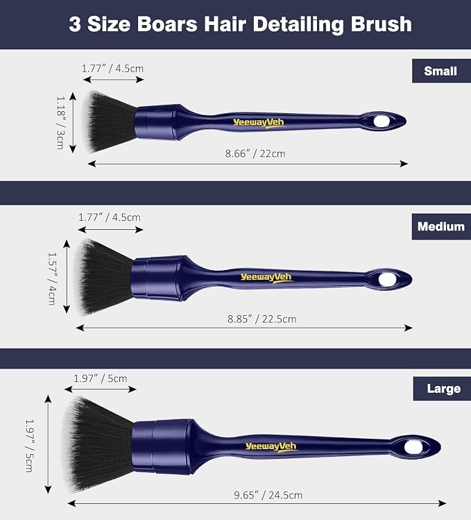 Car Detailing Brush Set, 3PCS Ultra Soft and Thick No Scratch Detail Brush for Car Dashboard Air Vents Leather Seat Dusting and Cleaning, Auto Interior Exterior Detail Brushes Car Detailing