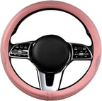 Car Steering Wheel Cover, Universal 15 inch, The Latest Microfiber Leather Breathable Technology Fabric, Non-Slip, Comfortable, Warm in Winter and Cool in Summer,Pink