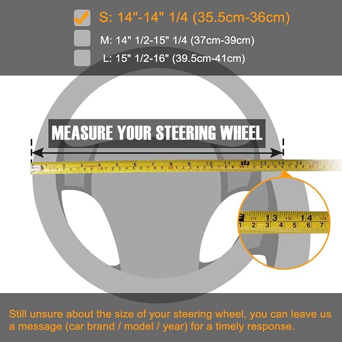 Car Steering Wheel Cover Small Size for Prius Civic Model 3 Model Y Camaro Rogue with 14-14 1/4 inches Outer Diameter, Black and White Mirofiber Leather