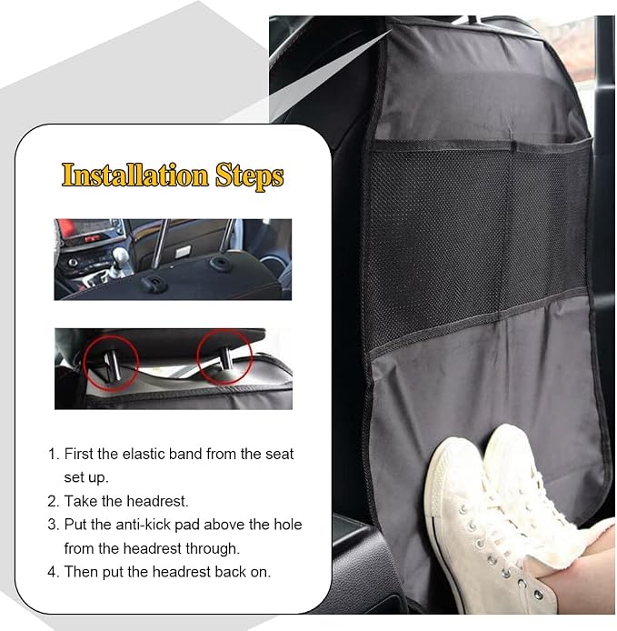 Kick Mats with Organizer, Waterproof Kick Mats Backseat Protector, Durable Car Seat Back Protectors for Vehicles to Protect from Dirt, Mud & Scratches, Fits Most Vehicles