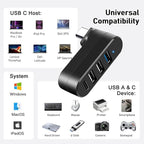 4-Port USB C Hub [90°/180° Degree Rotatable], USB C Adapter Splitter with PD-in 5W Port, USB Extender for MacBook, iMac, Surface, and More C Port Laptop(Not for Car)