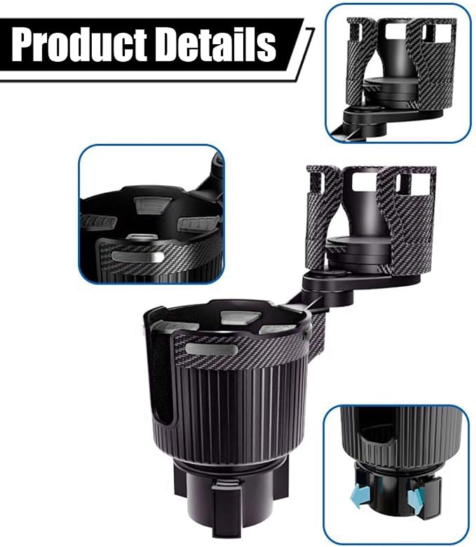 Car Cup Holder Expander, Expandable Arm Automotive Cup Holder Adapter with Adjustable Base, Vehicle Water Bottles Mugs Drinks Insert Adapter Extender, Universal Fit (Black)