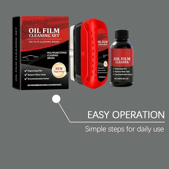 Car Windshield Oil Film Remover Set, Automotive Oil Film Cleaning Brush with Refill Liquid, Glass Cleaning Board, Anti-Rain Fog, Easy to Use for Car Windows & Rearview Mirrors, Long-Lasting Clean