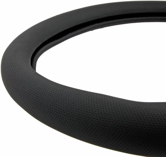 Ergonomic Soft Grip Steering Wheel Cover - Sporty Leather Grip for Standard Size Wheels 14.5-15 inch Black
