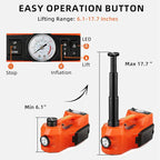 Electric Car Jack, 5 Ton Hydraulic Floor Jack with Electric Impact Wrench, Tire Inflator & LED Light, Lift Range 6.1-17.7 Inch, Emergency Roadside Tire Changing Kit for SUV Sedan Truck