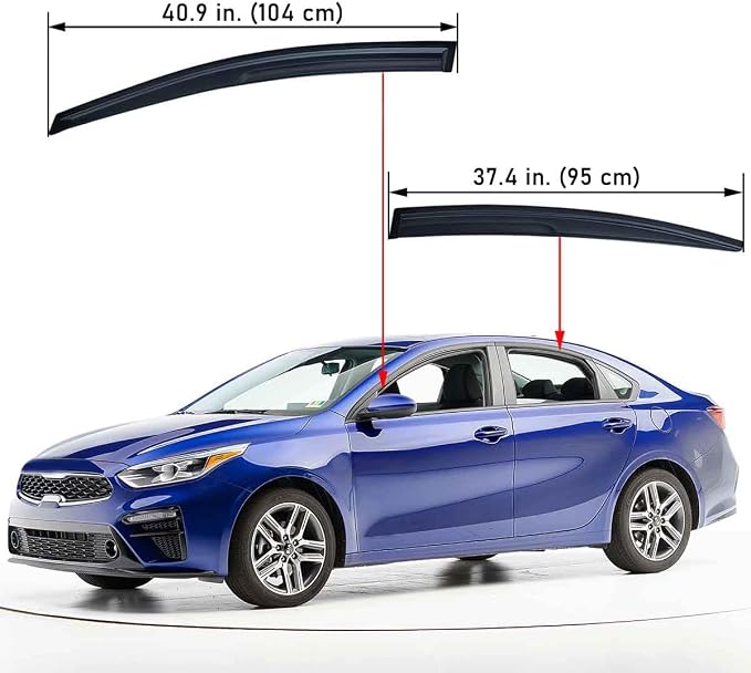 Extra Durable Outside Mount Auto Vent Window Visor, Fits 2019-2024 Kia Forte Sedan (EXCLUDES Forte5 Hatchback), UV Protection Rain Guard, Original Wind Deflector, No-Drill, Smoke, 4-Pcs
