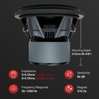 12" Quinta Stack Composite Cone Subwoofer (TXX-BDC-V-12), Superior Performance, 2400W, 5 Magnets, BASV Voice Coil, Aluminum Basket, Weaved Tinsel Leads, Multi-Connect Terminals, 2 * 4 Ohms