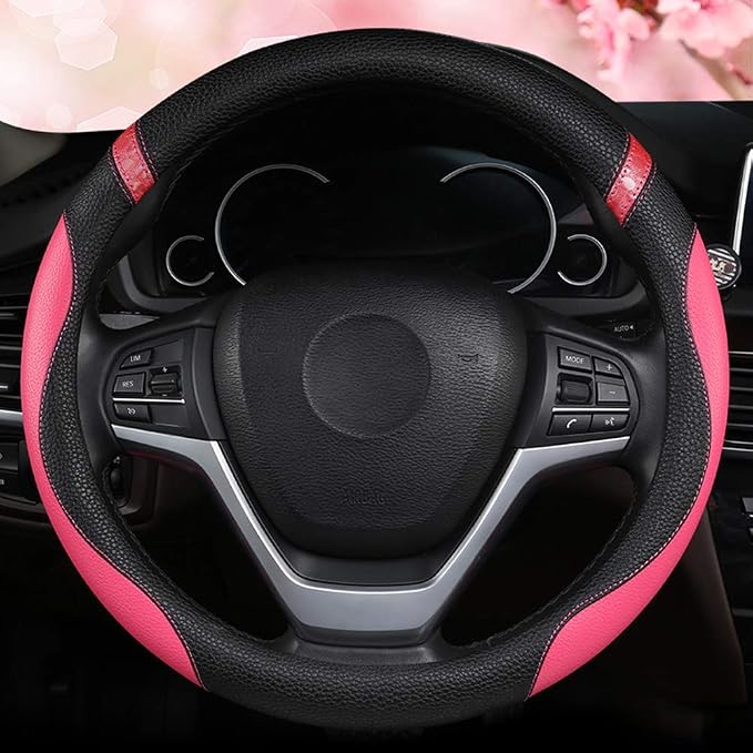 Universal Leather Steering Wheel Cover for Women Steering Wheel Cover for Car 15 inch (Rose)