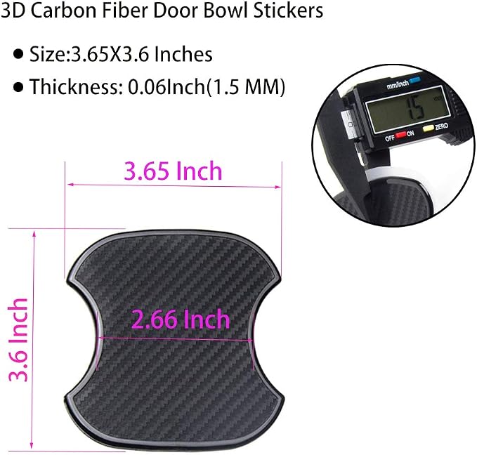 4Pcs Universal 3D Carbon Fiber Car Door Handle Paint Scratch Protector Sticker Auto Door Handle Cups Protective Pad (M)