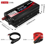 1000W Car Power Inverter DC 12V to 110V/120V AC Converter with LCD Display 2 AC Outlets, 3.0A USB and Type-C Car Inverter for RV Camping Laptop Truck Vehicle