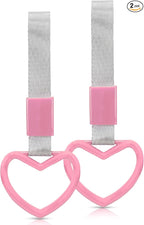 2 Pcs Heart Shaped Car Handle Strap – JD M Drift Charm Rear Bumper Warning Ring Decor for Car Interior Exterior, Subway Bus Handle Accessory, Cute Heart Car Decor Gift for Drivers (Pink-Silver)