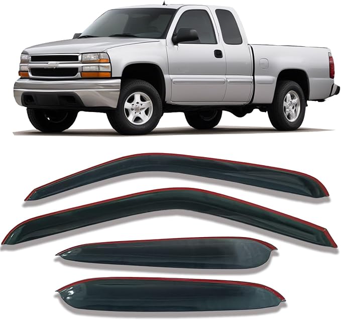 Side Car Window Visors Window Shade Vent Deflectors for 99-06 Chevrolet Silverado & GMC Sierra 1500 2500 3500 2500HD Rain Guards, 07 Silverado & Sierra 1500 3500 2500HD, with Extended Cab 94044 4-pc