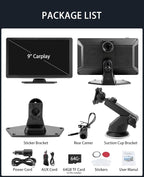 9" CarPlay Screen for Car, 4K Dash Cam Car Tablet for Apple Android Auto,1080P Rear Backup Camera, Wireless Portable Touch Voice Control Screen for GPS Navigation, Bluetooth, Mirror, Truck