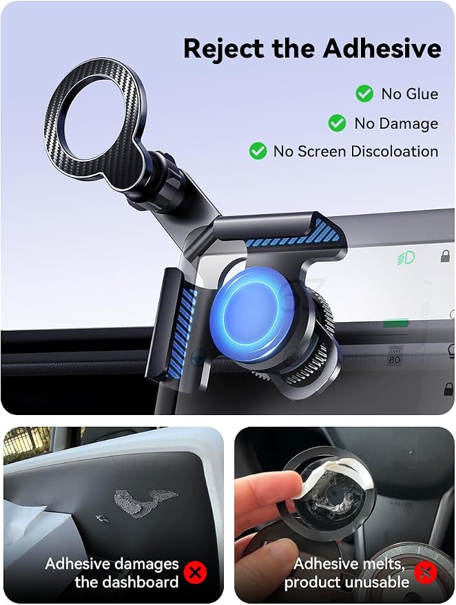 Car Phone Mount for Tesla, Strongest Magnetic [No Glue Required], 2025 Upgrade Phone Holder for Tesla Model 3/ Y/Cybertruck Accessories, Fits for All iPhone & Android Phones