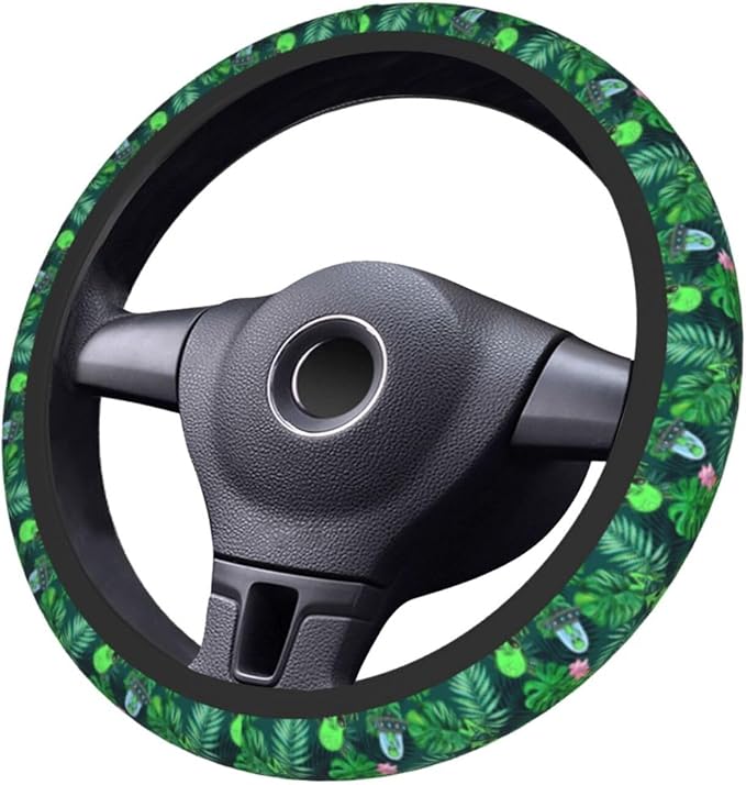 Alien Palm Leaf Flower Spaceship Steering Wheel Cover Car Accessories Cute for Women Girls Girly Universal 15 Inch Neoprene Auto Interior Decor Anti Slip Car Truck Protector