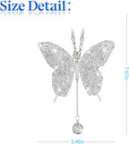 Bling Butterfly Diamond Car Accessories, Crystal Car Rear View Mirror Charms for Women, Car Decoration Lucky Gifts Hanging Interior Crystal Ornament Pendant Decor for All Cars (White)