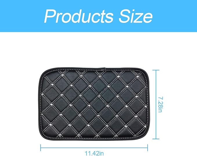 Car Leather Center Console Cushion Pad, 11.4"x7.4" Waterproof Armrest Seat Box Cover Fit for Cars, Vehicles, SUVs, Comfort, Car Interior Protection Accessories (Black/White)