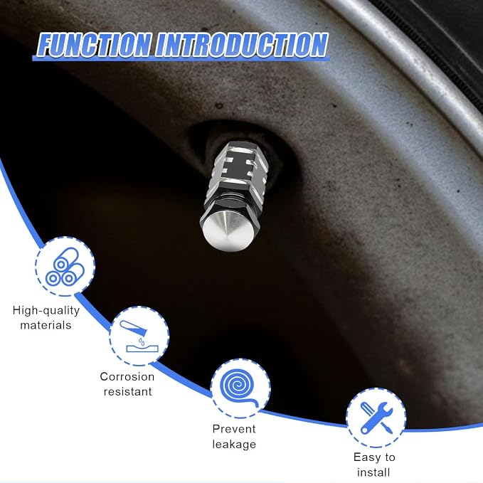 4PCS Tire Valve Stem Caps, Aluminum Tire Valve Cap, Dustproof Leak-Proof Wheel Valve Cover, Corrosion-Resistant Hexagon Stem Covers, Universal for Cars, SUVs, Trucks, Motorcycles, Bikes (Black)
