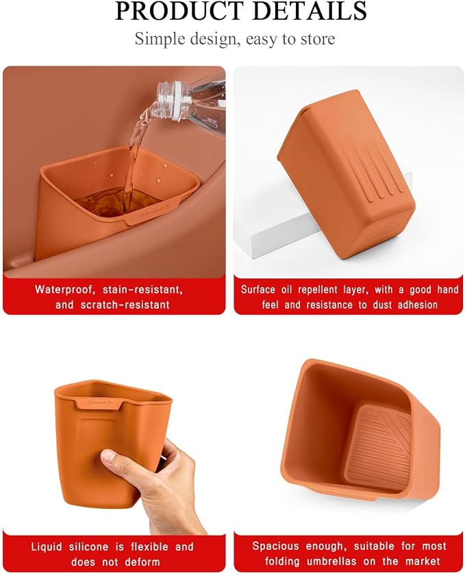 Car Interior Storage Box, Black Silicone Door Side Organizer with Umbrella Holder and Trash Can, Vehicle Accessory (Orange)
