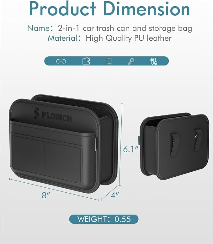 Upgrade Car Door Organizer, Small Leather Foldable Hanging Organizer and Trash Can 2-in-1, Multi-Function Mini Storage Box Garbage Can for Car Back Seats and Side Door-2Pack