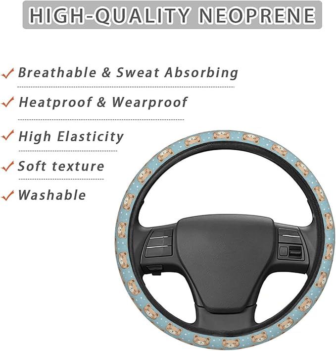Cute Bear Love Steering Wheel Covers Anti-Slip Elasticity Car Accessories Steering Wheel Protector Universal 15 Inch for Cars SUV Vehicle Truck