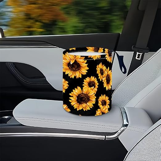 Portable Reusable Waterproof Car Trash Bin, Multipurpose Vehicle Organizer, Road Trip Essentials (sunflower2)