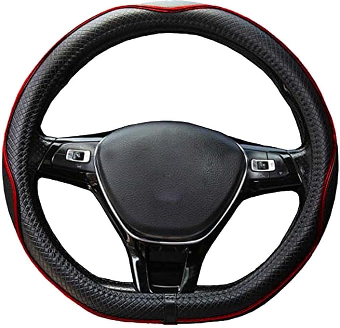 Flat Bottom Steering Wheel Cover Anti-Slip,Safety,Soft,Breathable,Durable,Full Surround,Comfortable Grip Microfiber Leather (D-Shape,Black Red)