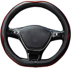 Flat Bottom Steering Wheel Cover Anti-Slip,Safety,Soft,Breathable,Durable,Full Surround,Comfortable Grip Microfiber Leather (D-Shape,Black Red)