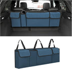 Car Trunk Organizer, Backseat Hanging Large Storage with Adjustable Straps, Waterproof Collapsible Cargo Bag with 4 Pockets, Sturdy Space Saver Frees Trunk Floor for SUV, Truck, MPV
