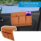 Car Window Armrest Storage Box, Multifunctional Leather Door Side Organizer with Pockets, Comfortable Automotive Interior Arm Elbow Rest Pad Storage Bag, Universal for Vehicles (Brown)