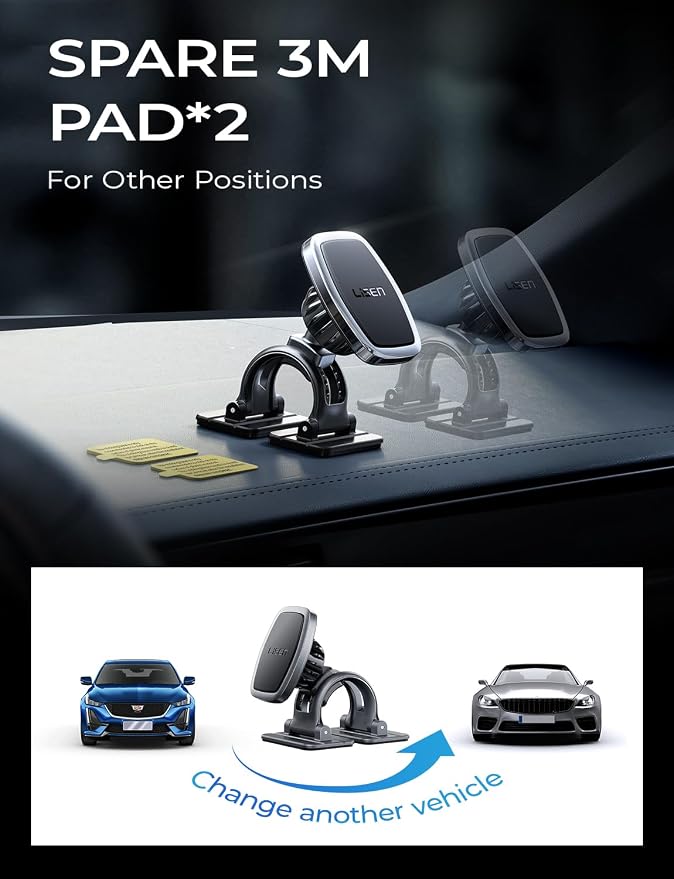 Magnetic Car Phone Mount for iPhone and Android with 6 Magnets and Adjustable Arch Design, Black