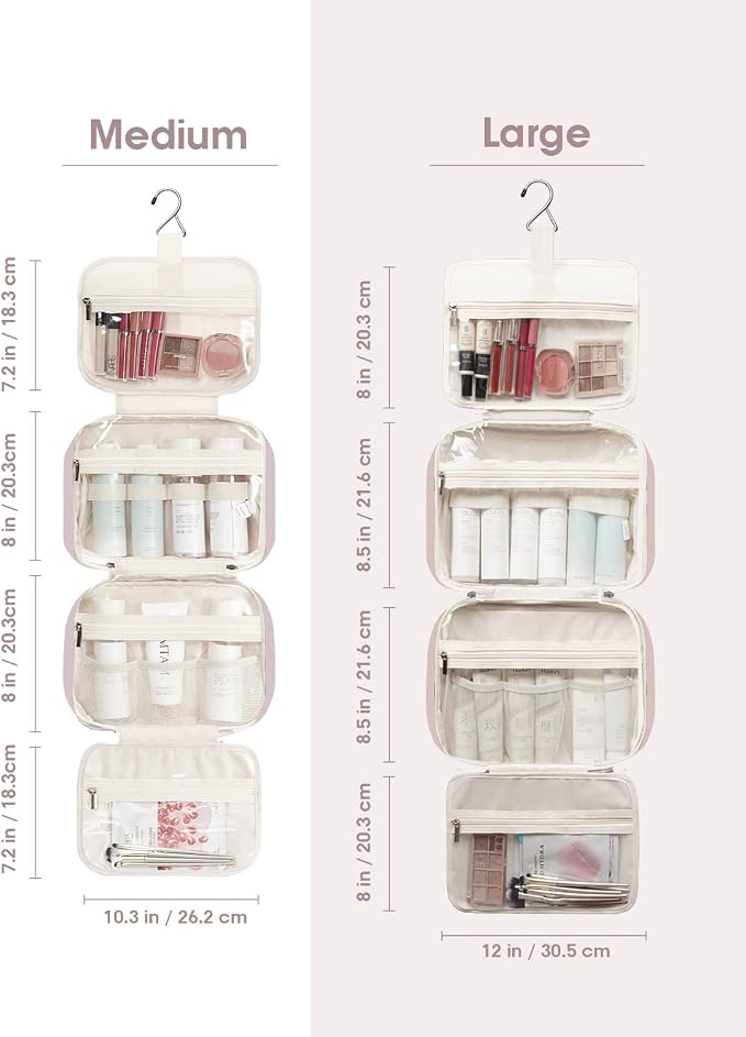 Hanging Toiletry Bag for Women Travel Makeup Bag Organizer Toiletries Bag for Travel Size Essentials Accessories Cosmetics (Dusty Rose (Medium))
