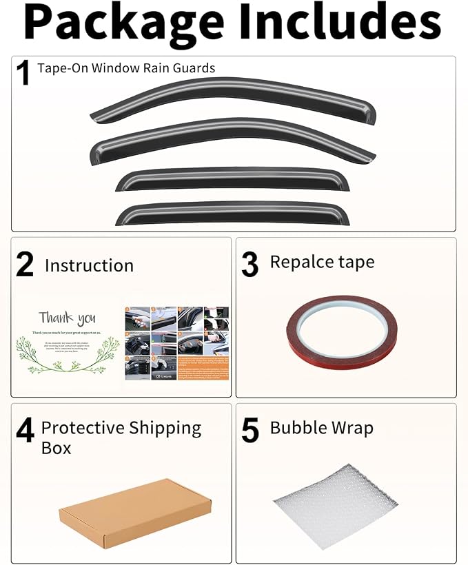 Extra-Thick Window Rain Guards Fit for Toyota Tacoma 2005-2015 Double Cab Rain Guards Tape-on Side Window Deflectors Visors Truck Vent Visors Vent Shades Car Accessories
