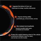 Ultra Fine Carbon Fiber Leather Steering Wheel Cover, Anti Slip and Sun Protective Protect The Steering Wheel, Easy to Install,Universal of 14.5"-15" (Orange)