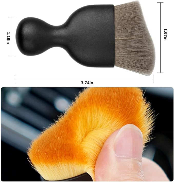 2PCS Car Interior Detailing Brush with Dust Cover, Auto Soft Hair Cleaning Brushes, Scratch Free Curved Dirt Collectors, for Vehicle Dashboard Air Conditioner Vents Leather Computer (Grey/2PCS)