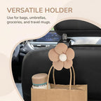 2PCS Car Seat Headrest Hook, Cute Flower Vehicle Backseat Purse Handbag Storage Hanger, Floral Auto Seat Back Holder Hook for Coat Umbrella Grocery, Universal for Vehicles (Brown)