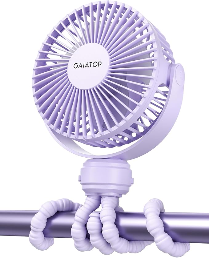 Mini Electric Fan with 360 Rotation, 5.5mm Gaps, Rechargeable Battery, 3 Speeds, Purple