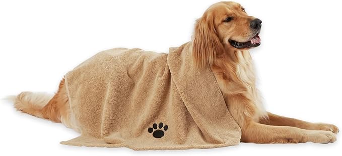 Pet Grooming Towel Collection Absorbent Microfiber X-Large, 41x23.5, Embroidered Taupe (Pack of 12)