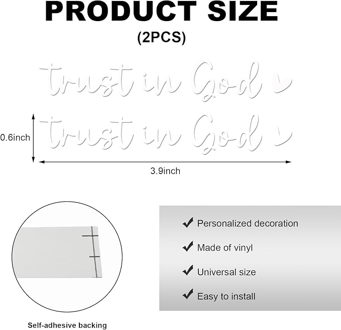 2PCS Trust in God Rearview Mirror Decals, Automotive Vinyl Rear View Mirror Decorative Stickers, Waterproof Trust in God Stickers for Car Truck Laptop, Car Accessories (White)