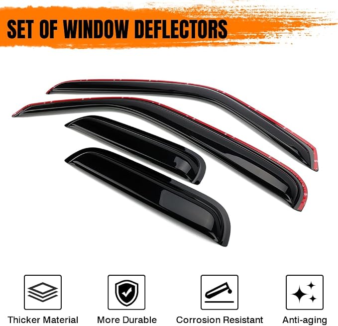 in Channel Window Visor Deflectors, Compatible with 1999-2011 Ford Ranger, Acrylic Smoke Tinted Slim Style Window Rain Guards, Sun Wind Side Vent Visor Set, 4 Pieces