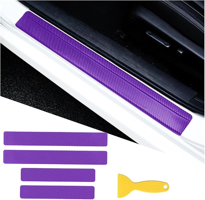 4PCS Car Door Sill Protector, 3D Carbon Fiber Vehicle Entry Edge Guard Trim, Anti-Scratch Automotive Threshold Sill Cover Strips Accessories, Universal for SUV, Sedan, Truck (Purple)