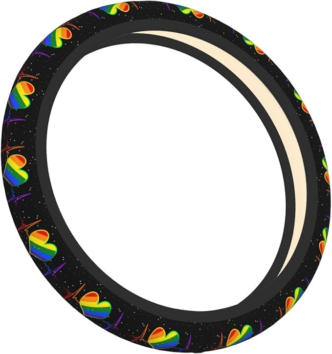 Rainbow Steering Wheel Cover Anti-Slip and Practical 14.5-15 Inch Universal Car Steering Wheel Cover with 2 Pieces Car Coasters Suitable for Men Women
