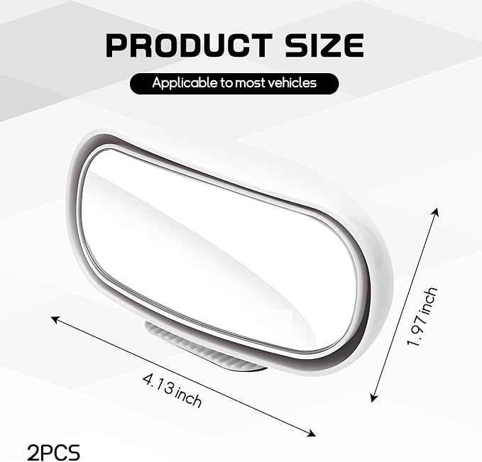 2PCS Car Blind Spot Mirror, Rectangular HD Glass Blind Spot Mirrors for Cars, 360° Adjustable Wide Angle Auto Blindspot Side Rear View Mirror, Car Accessories for SUV Truck (Stick-on, White)