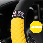 Bling Car Steering Wheel Cover, 15 Inch Rhinestones Soft Leather Elastic Steering Wheel Protector, Sparkly Crystal Diamond for Women Girls (Yellow)